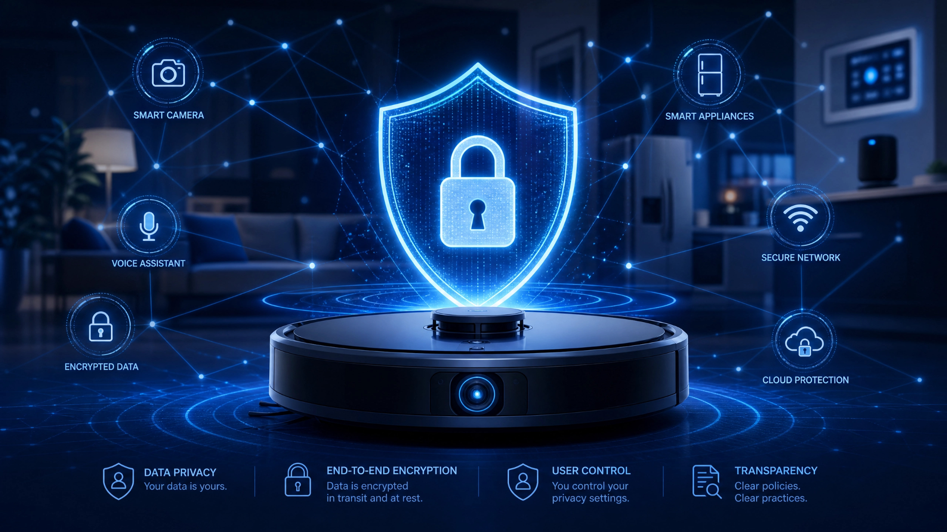 Illustration of data security and privacy for smart home robot vacuums