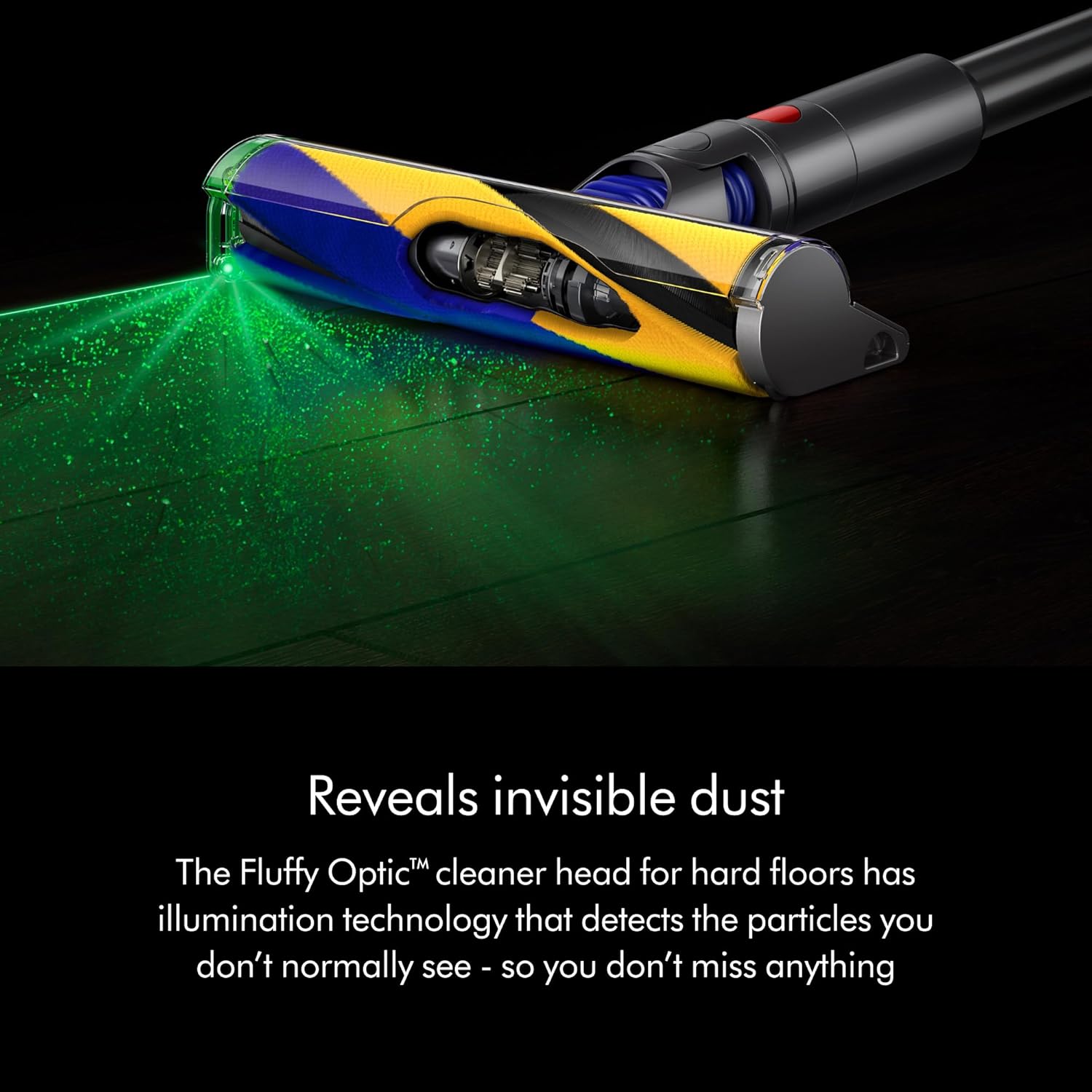 Dyson V15 Detect laser revealing microscopic dust on hard floors