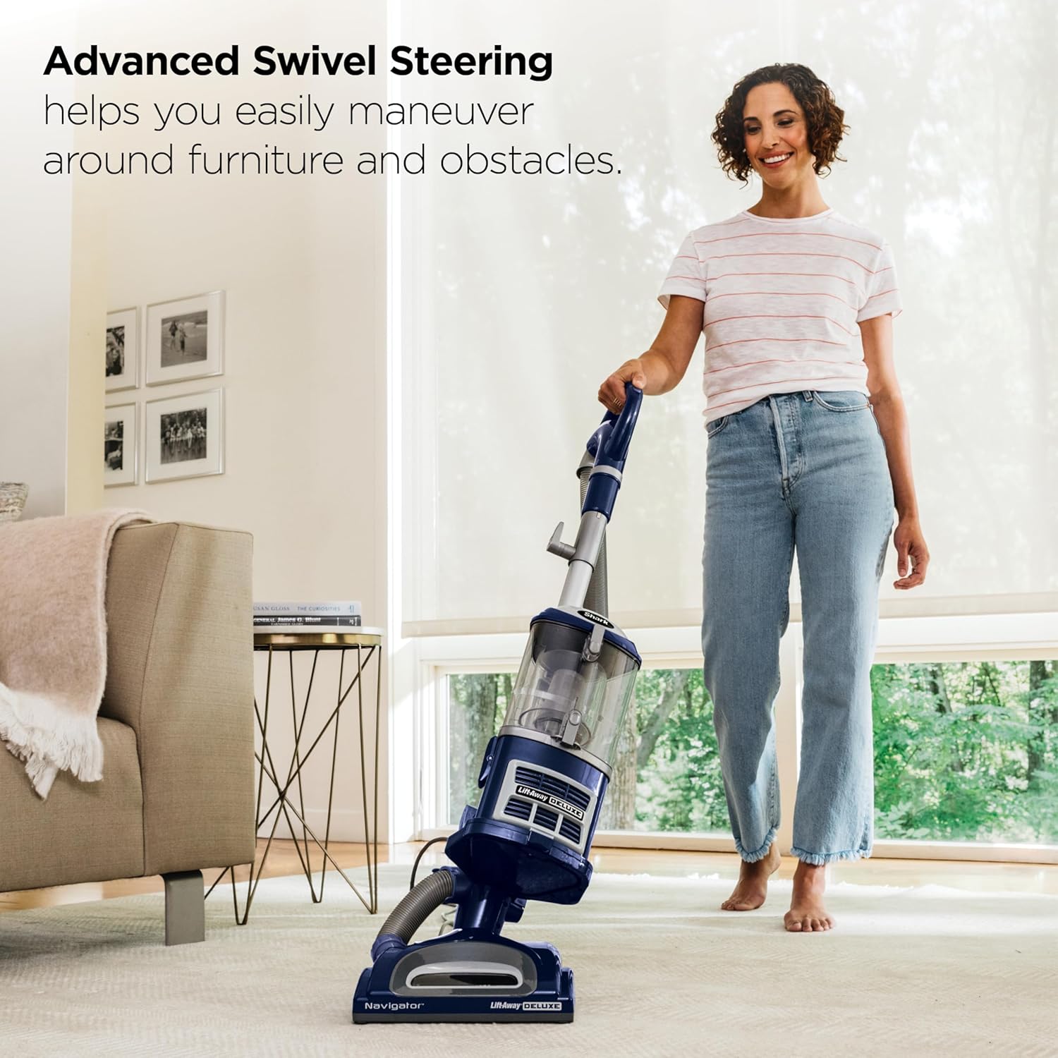 Shark Navigator NV360 advanced swivel steering for easy maneuvering around furniture