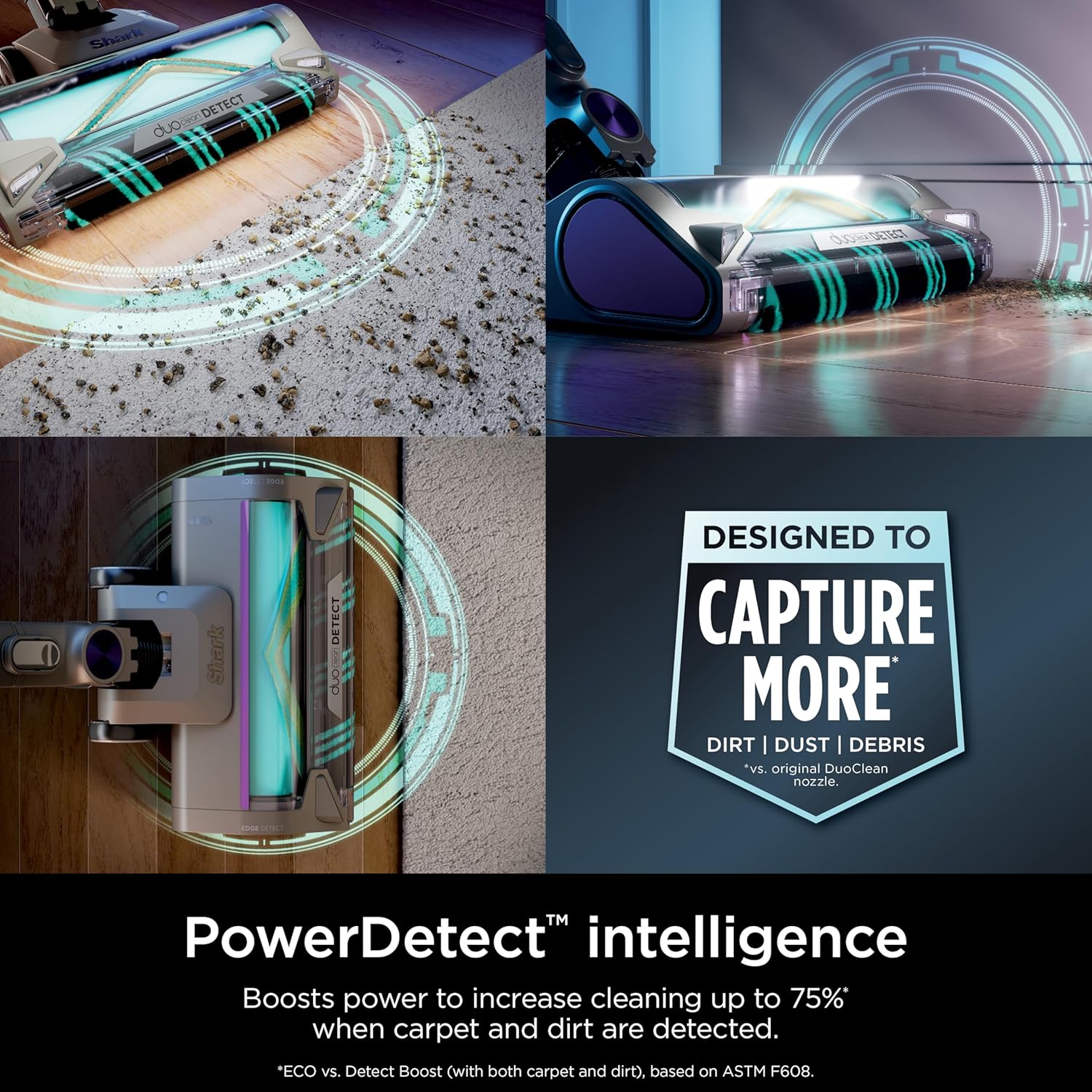 Shark PowerDetect dirt sensor technology detecting debris